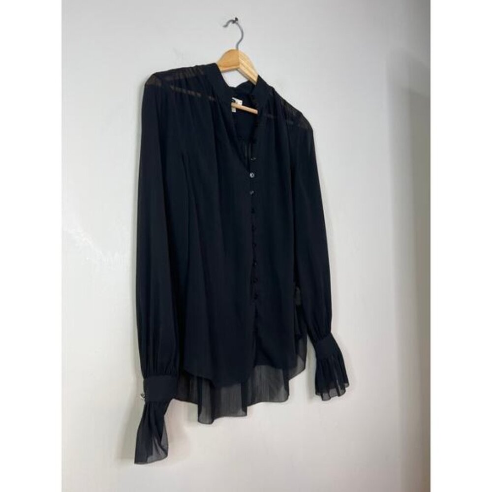 NEW L'agence Balloon Long Sleeved Black Sheer Button Blouse Women's Size: XS - Picture 3 of 7